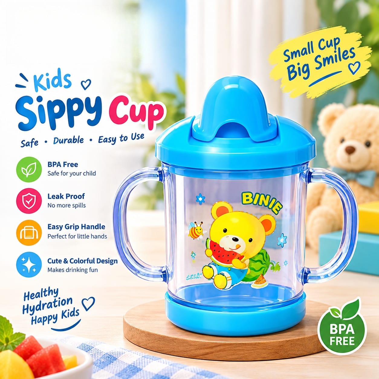 Kids Sippy Water Cup with Easy Grip Handles