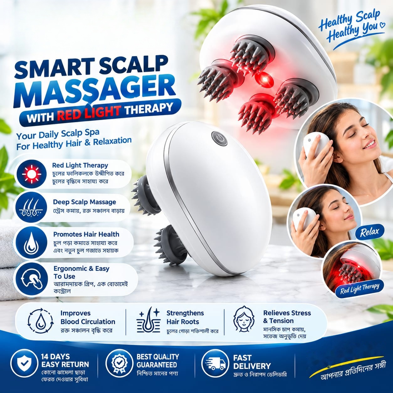 Smart Scalp Massager with Red Light Therapy
