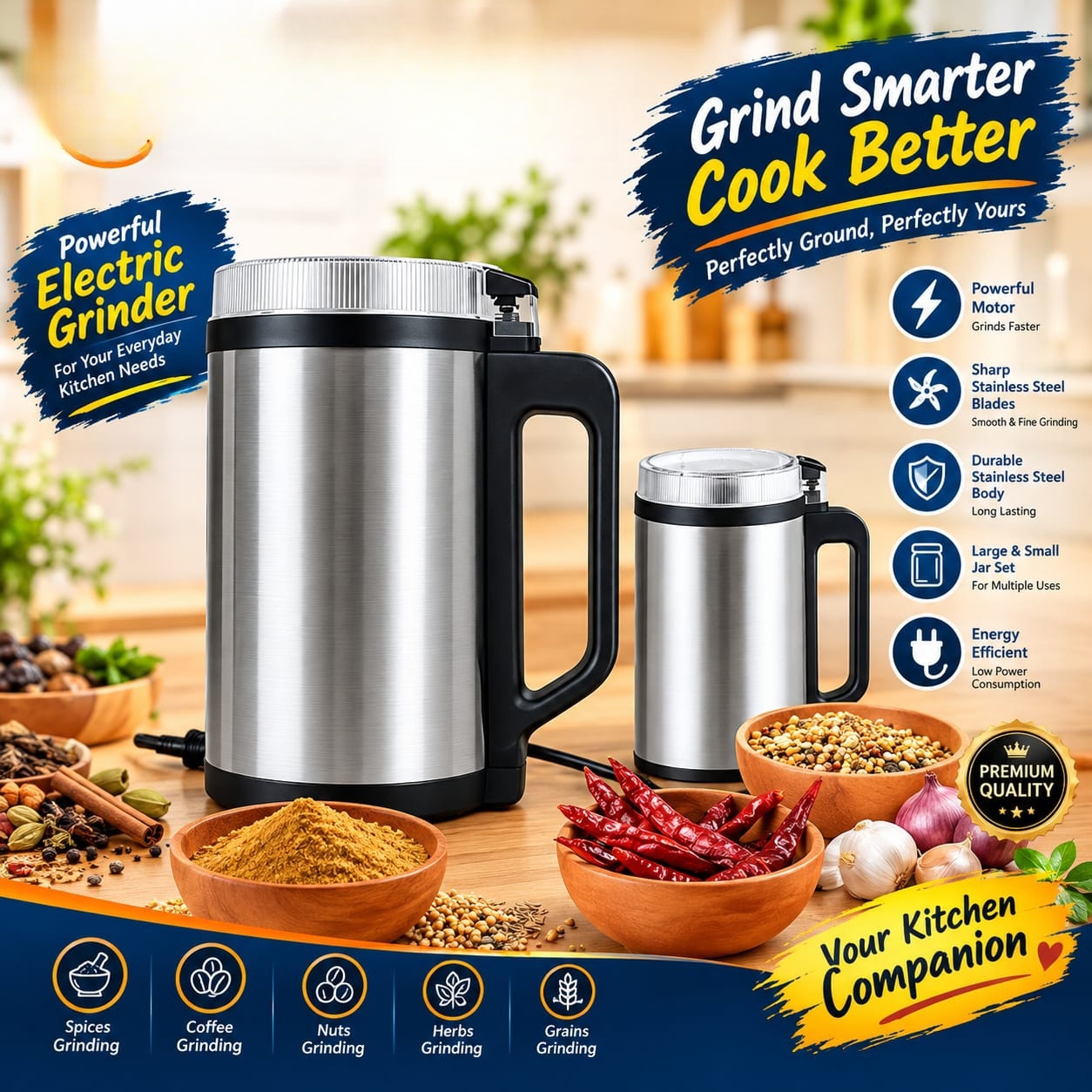 Powerful Stainless Steel Electric Spice & Coffee Grinder
