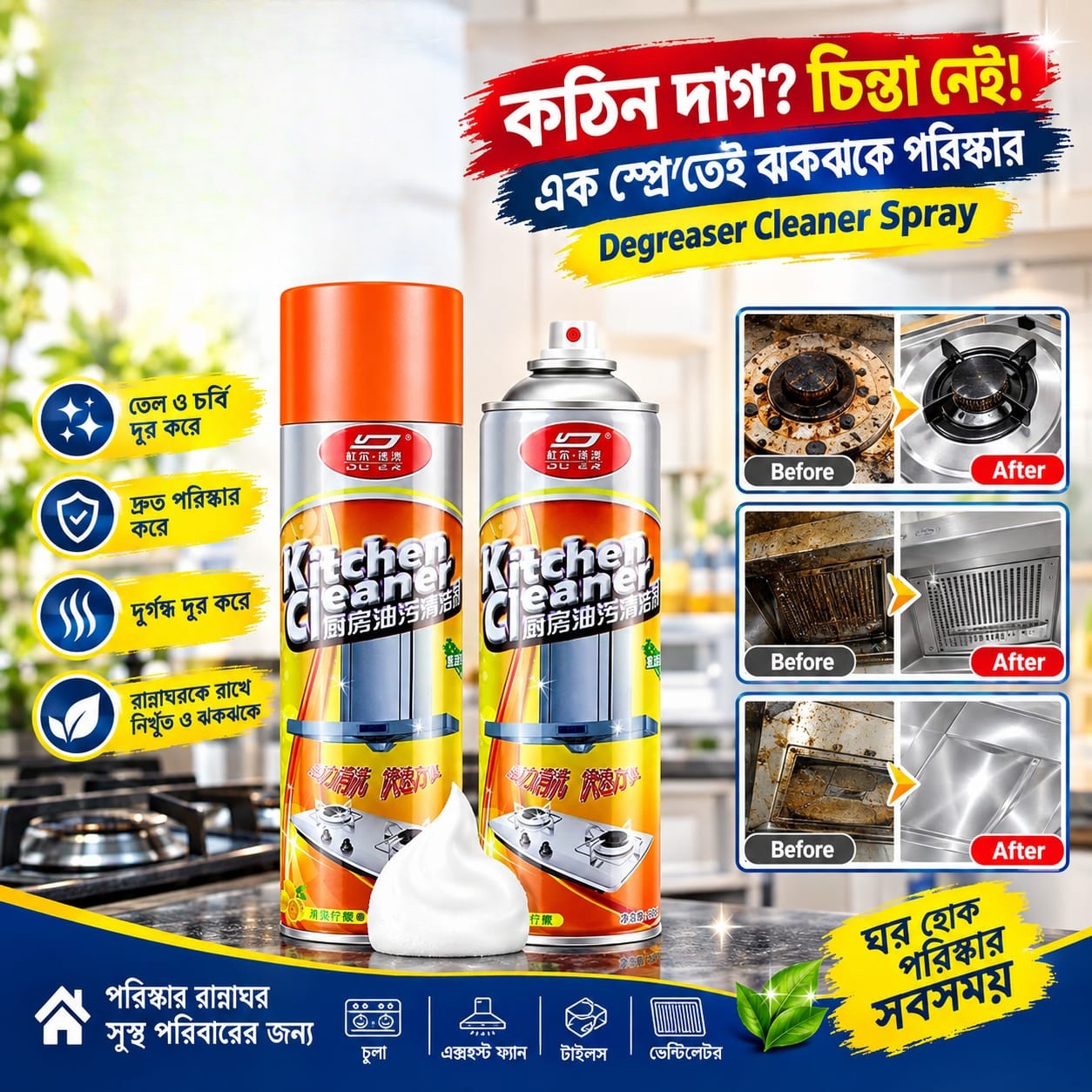 Kitchen Degreaser Cleaner Foam Spray