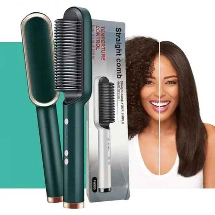 FH909 Hair Straightener Brush with Temperature Control - কোঁকড়ানো চুল সহজে সিল্কি ও সোজা করার ইলেকট্রিক চিরুনি