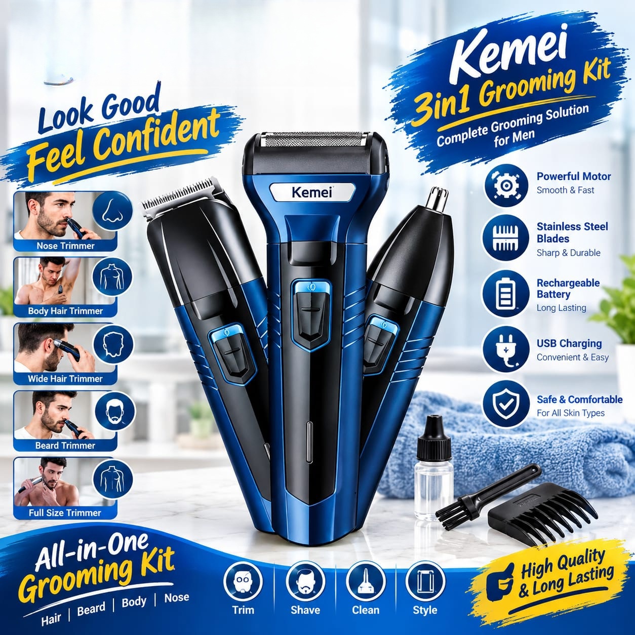 Kemei 3-in-1 Grooming Kit for Men