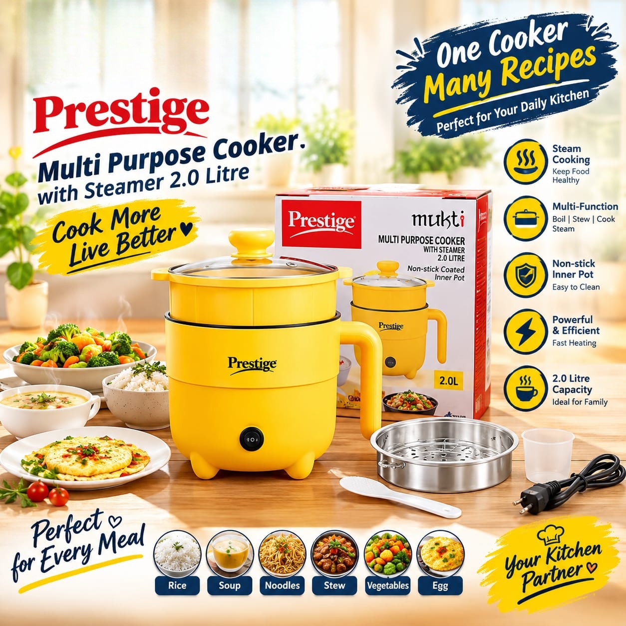 Prestige Multi Purpose Cooker with Steamer 2.0 Litre